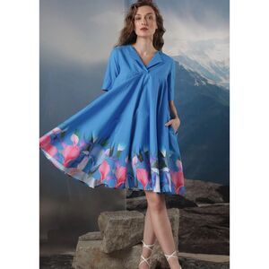 Rareism Flare Xender Blue‎ Floral Print Cotton Dress XXS